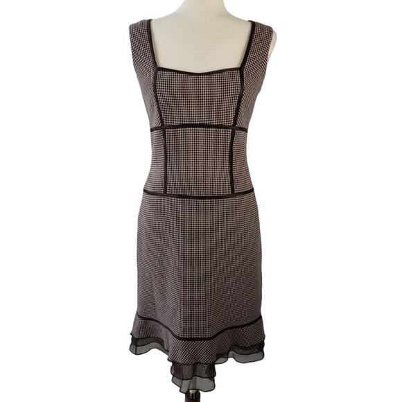 Kay Unger Brown Lavender Pink Fit Flare Body Con Lined Tiered Mesh Hem Dress  2 - Picture 1 of 3